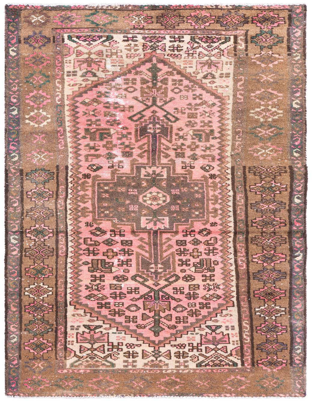 A 6 ft runner rug with a faded Persian medallion pattern in shades of red, pink, brown, and cream, suitable for a hallway.