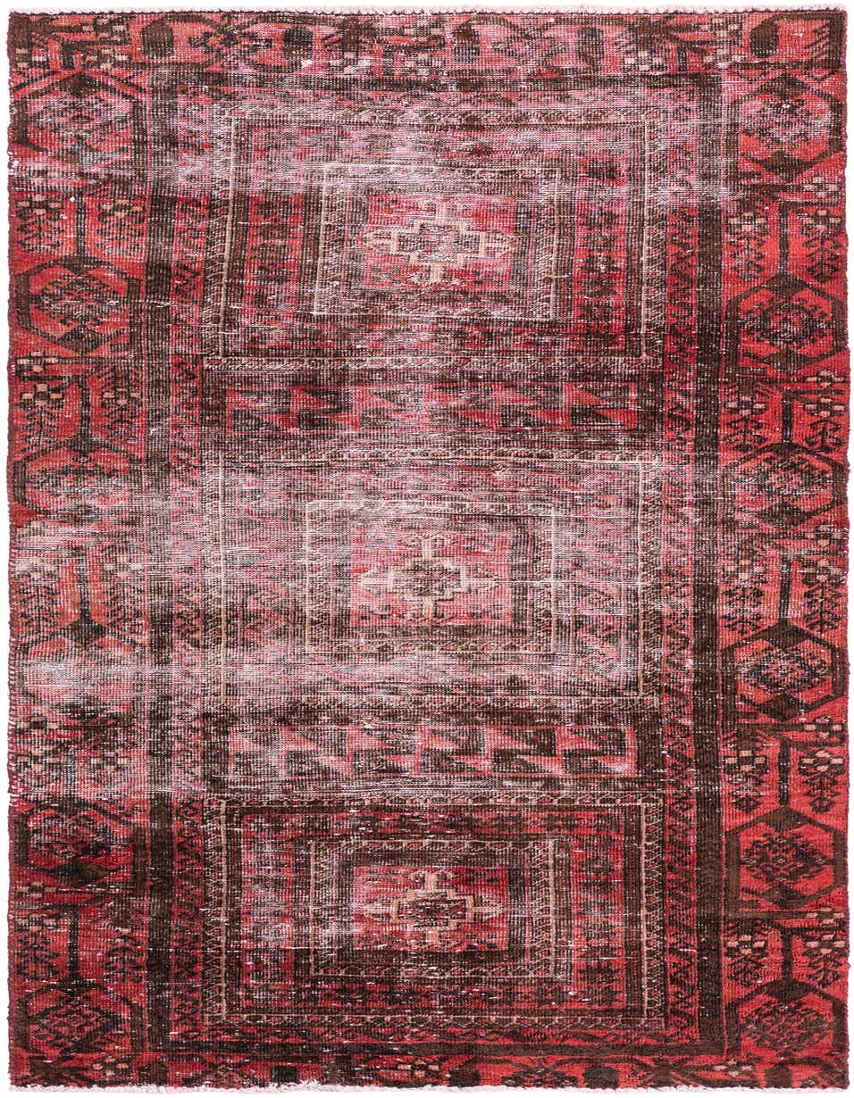 A 6 ft runner rug featuring a distressed red and brown Persian-style pattern, ideal for hallways or kitchens.