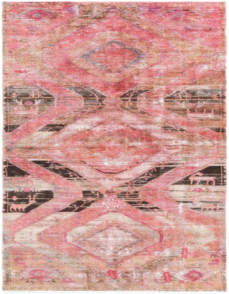 A 9 ft runner rug in shades of red, pink, and brown with a distressed Persian-inspired geometric pattern, suitable for a hallway.