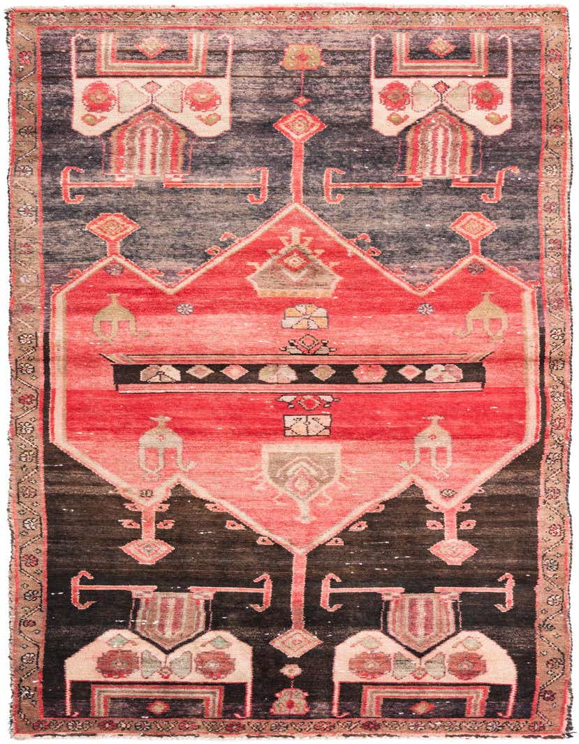 A 9 ft runner rug featuring a faded Persian medallion pattern in shades of red, black, and beige, ideal for a hallway.