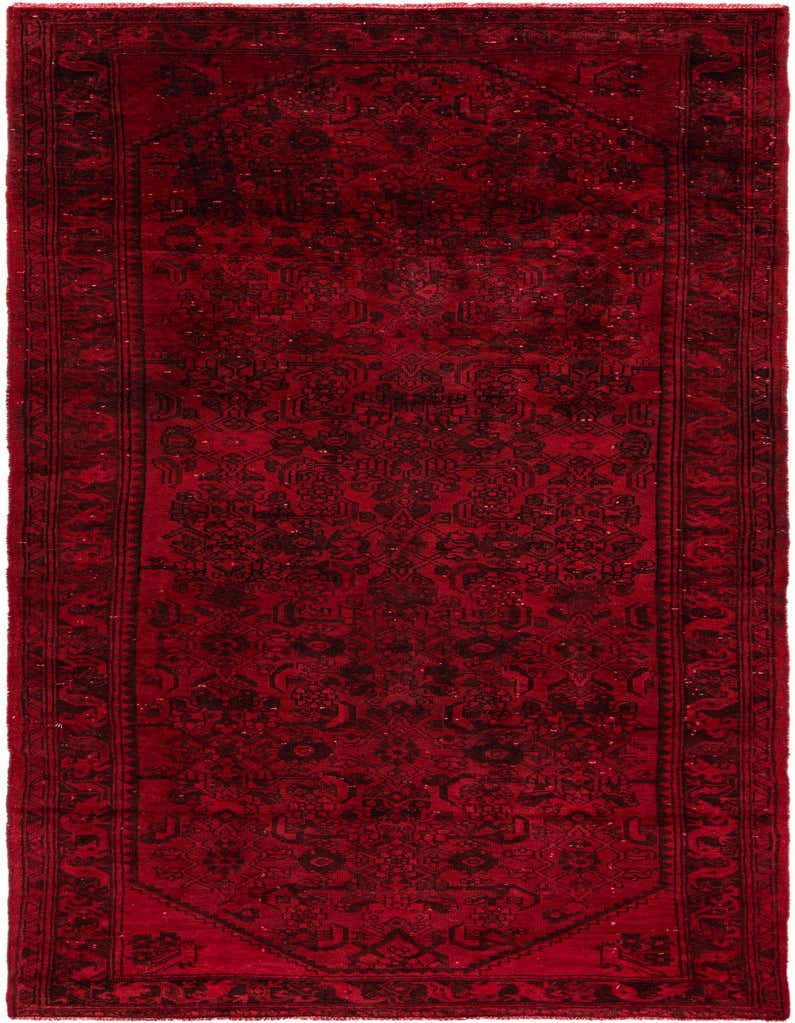 A 9 ft red runner rug with a faded black Persian medallion and border pattern, suitable for a hallway.
