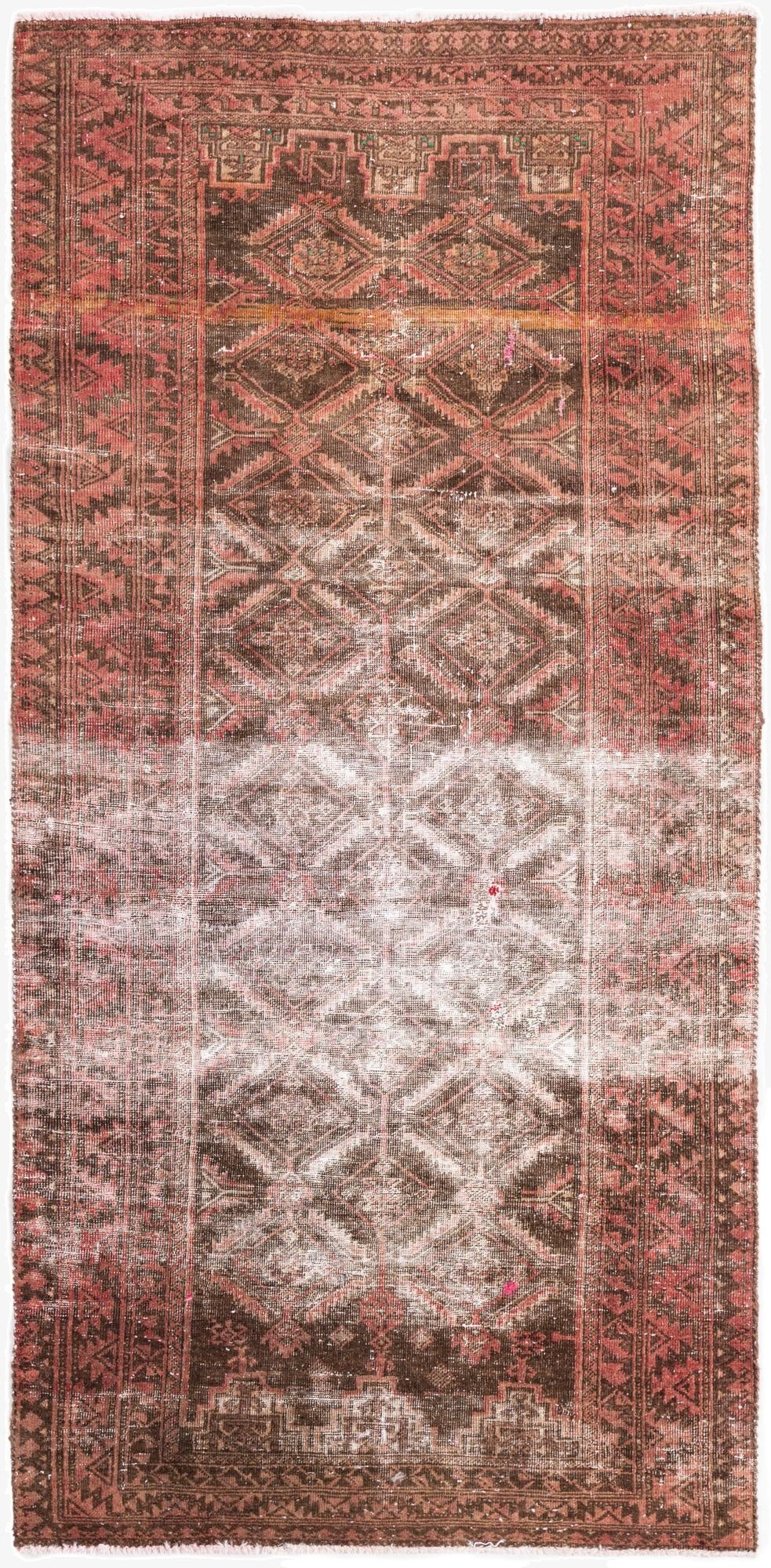  3' 4 x 6' 10  Hand Knotted Ultra Vintage Persian Wool Runner Rug
