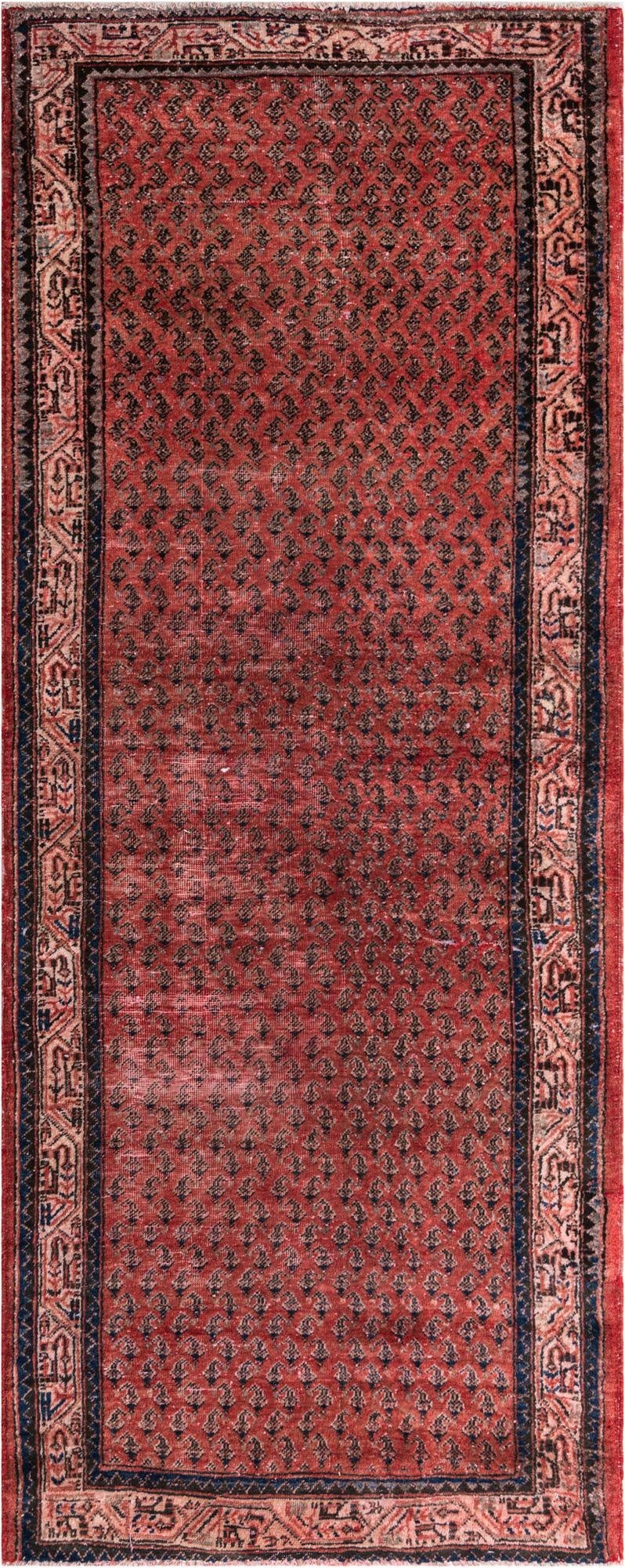  3' 9 x 9' 3  Hand Knotted Ultra Vintage Persian Wool Runner Rug