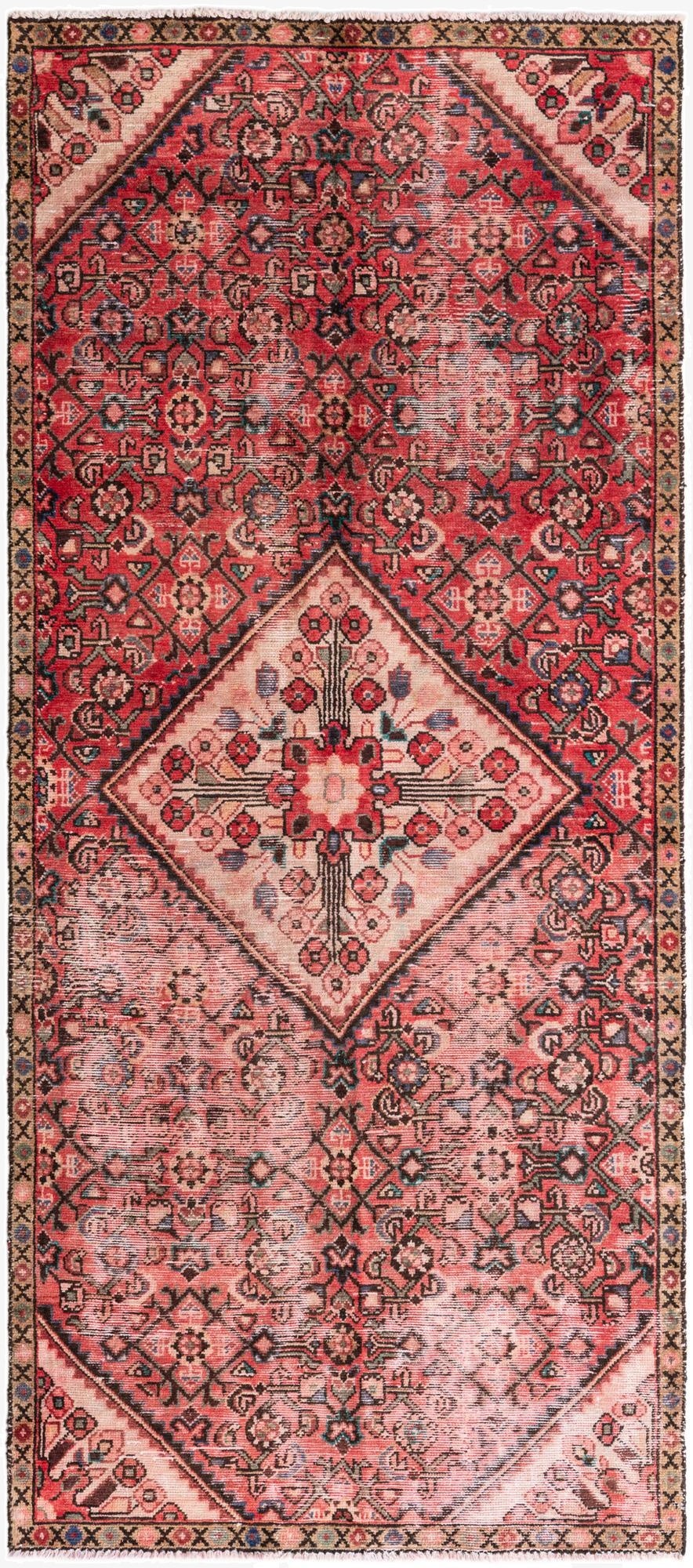  3' 8 x 8' 5  Hand Knotted Ultra Vintage Persian Wool Runner Rug