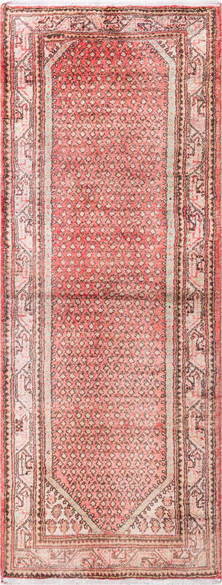  3' 10 x 9' 9  Hand Knotted Ultra Vintage Persian Wool Runner Rug