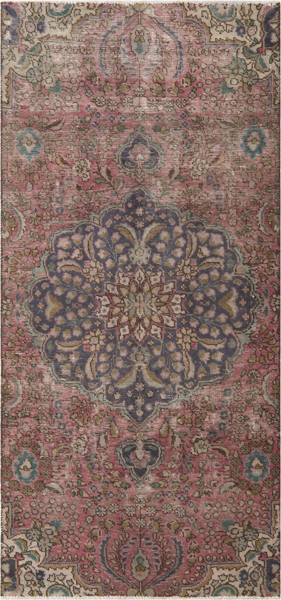  3' 10 x 8' 1  Hand Knotted Ultra Vintage Persian Wool Runner Rug