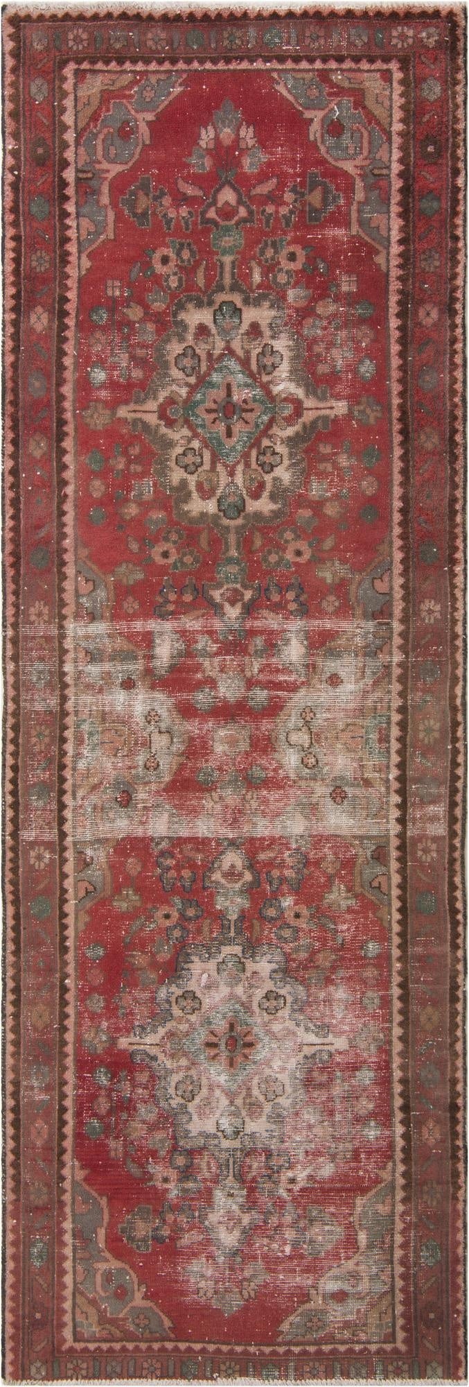 3' 4 x 9' 7  Hand Knotted Ultra Vintage Persian Wool Runner Rug