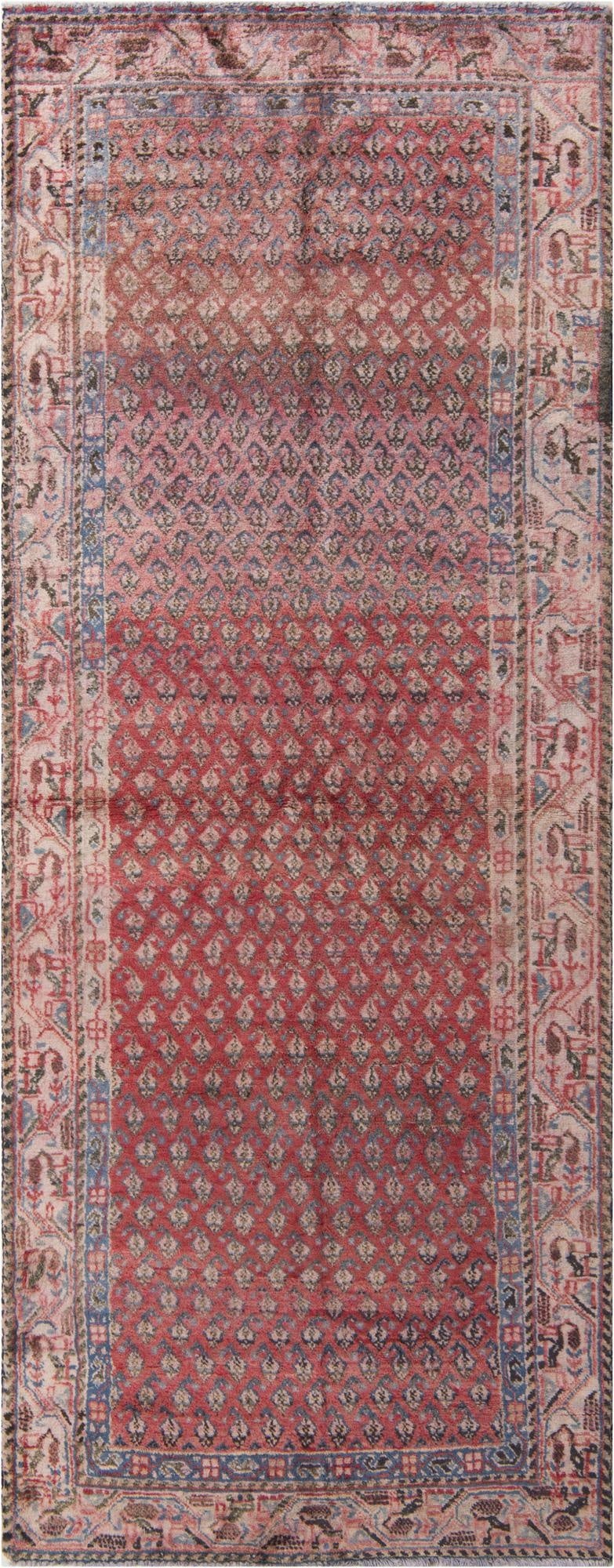  3' 10 x 9' 6  Hand Knotted Ultra Vintage Persian Wool Runner Rug