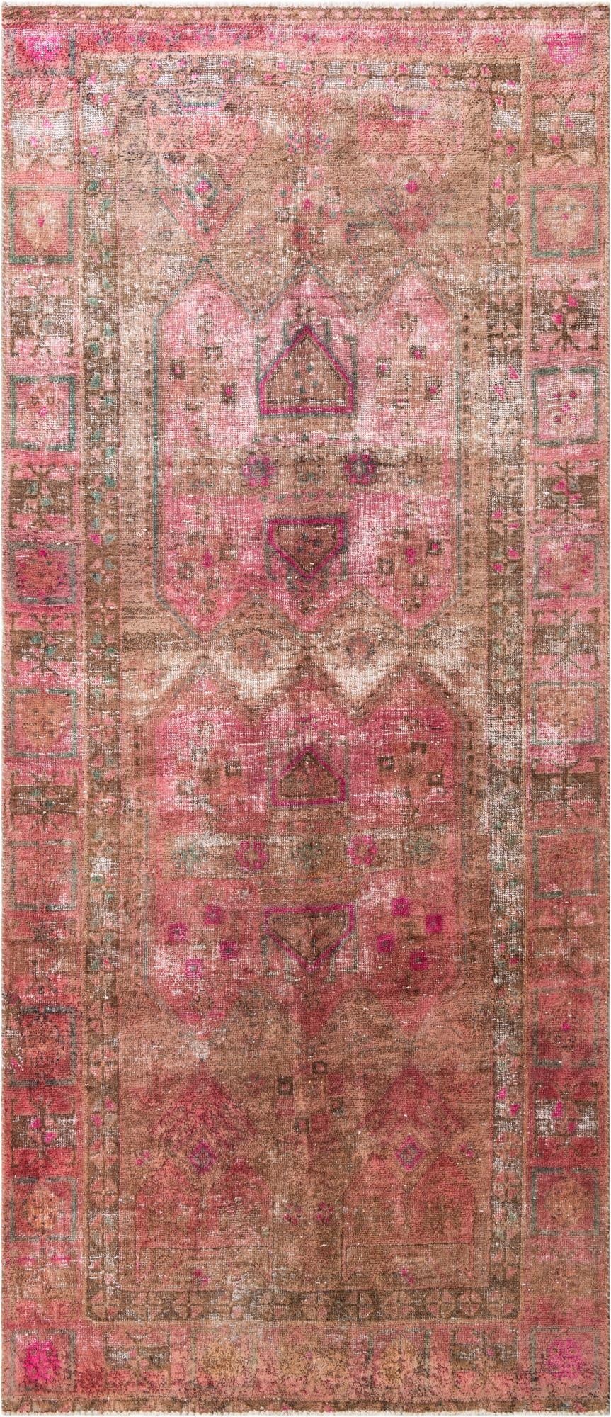  4' 5 x 10' 5  Hand Knotted Ultra Vintage Persian Wool Runner Rug