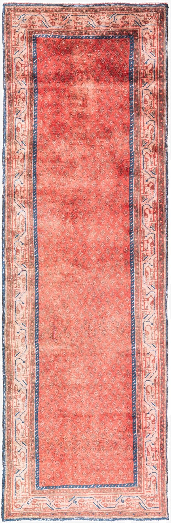  3' 2 x 10' 2  Hand Knotted Ultra Vintage Persian Wool Runner Rug