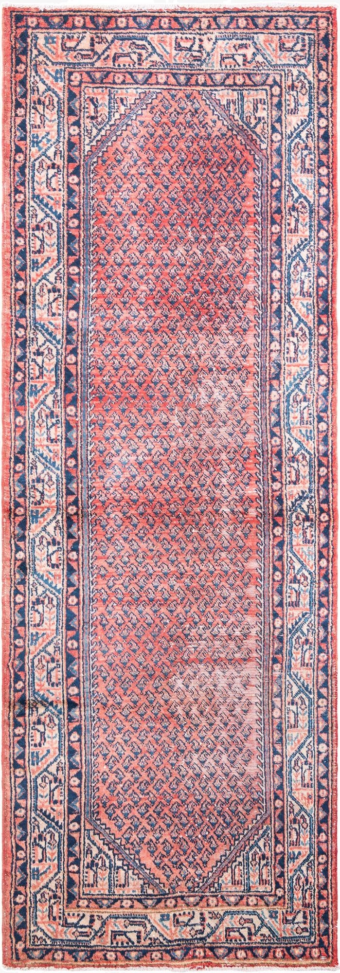  3' 7 x 10' 5  Hand Knotted Ultra Vintage Persian Wool Runner Rug