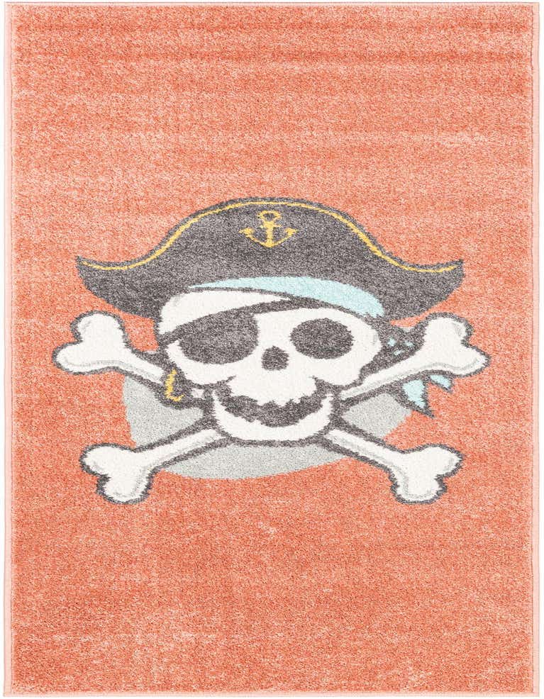 A 6 ft red runner rug featuring a playful pirate skull and crossbones design, perfect for a kids' room or hallway.