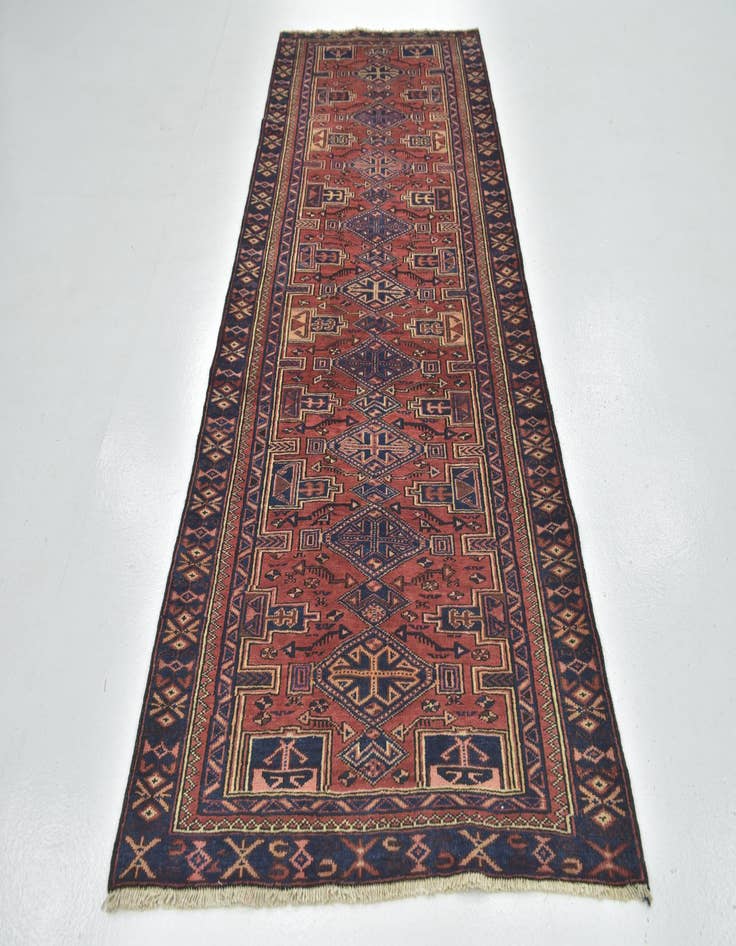 Detail image of 3' 9 x 9' 9 Hand Knotted Zanjan Persian Wool Runner Rug