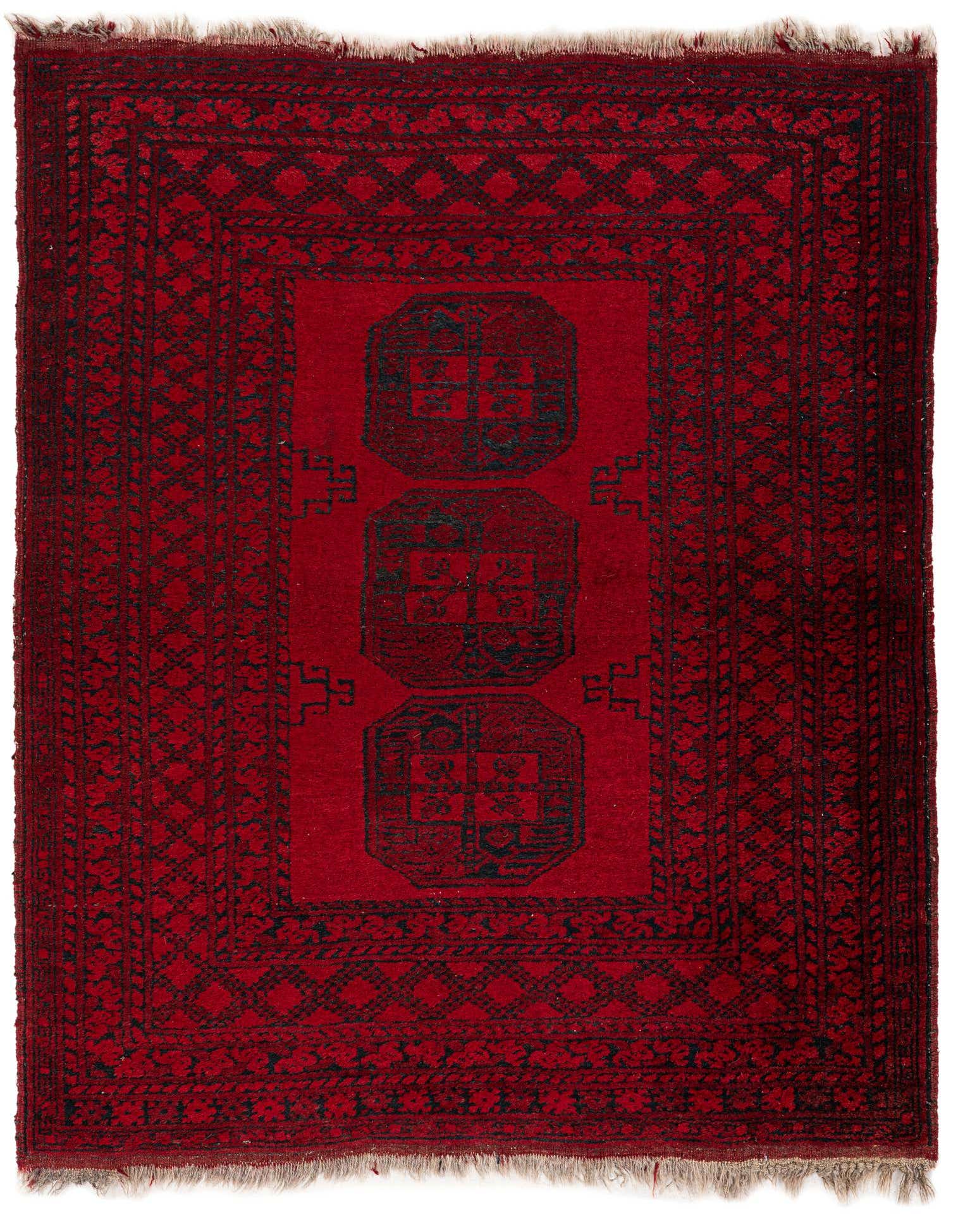 Primary image  3' 6 x 4' 3  Hand Knotted Afghan Akhche Wool Square Rug