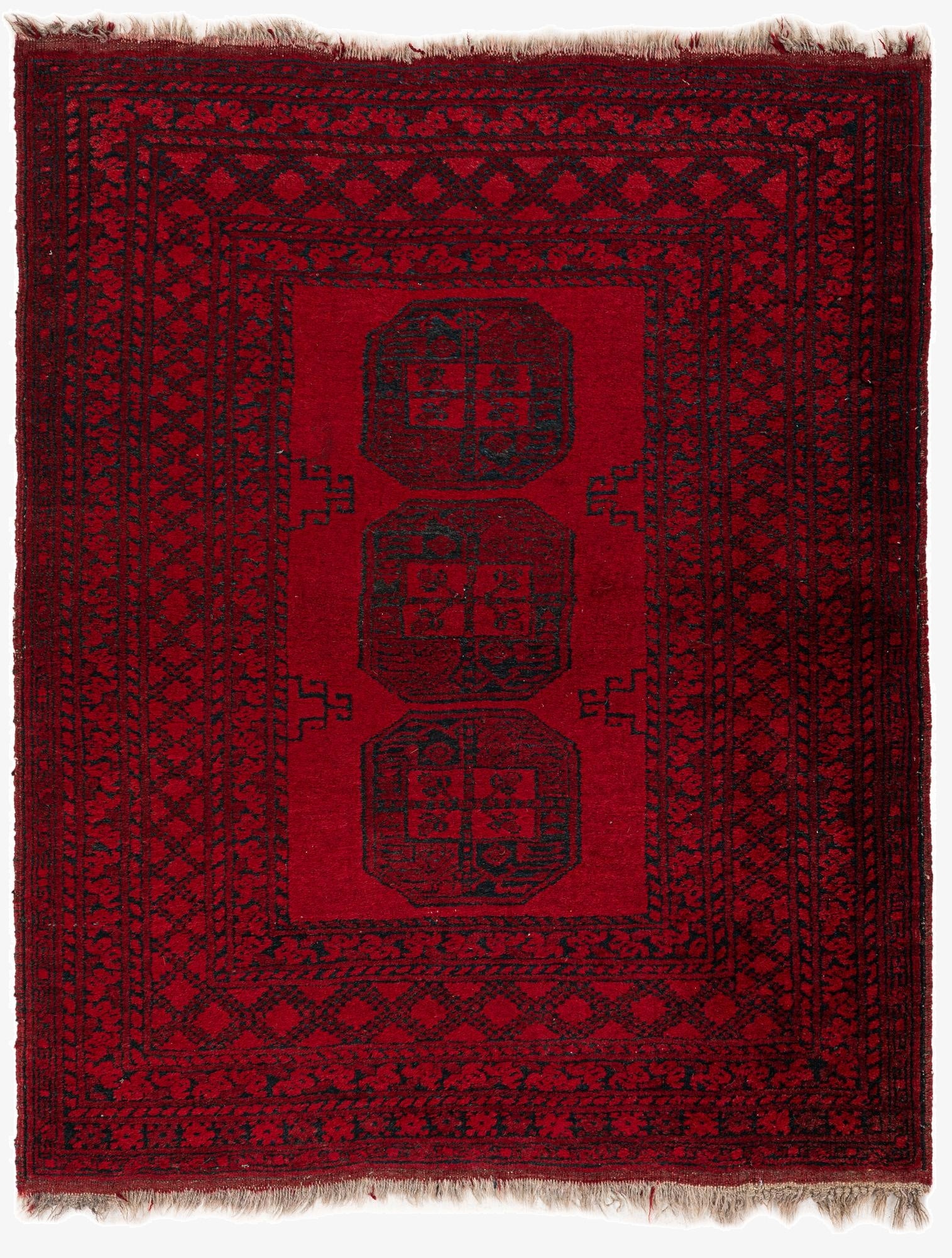  3' 6 x 4' 3  Hand Knotted Afghan Akhche Wool Square Rug