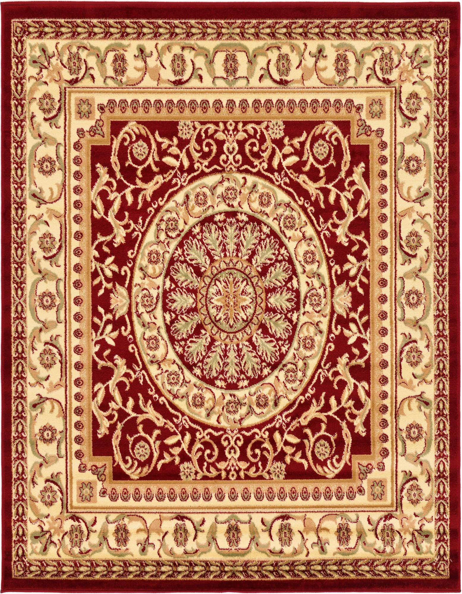 A 6x6 square Chateau rug featuring a traditional red and cream medallion pattern with ornate floral borders.