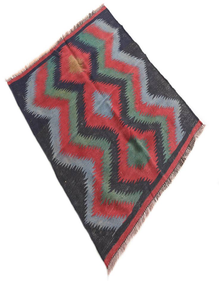 Detail image of  3' x 3' 5  Hand Woven Kilim Afghan Wool Square Rug