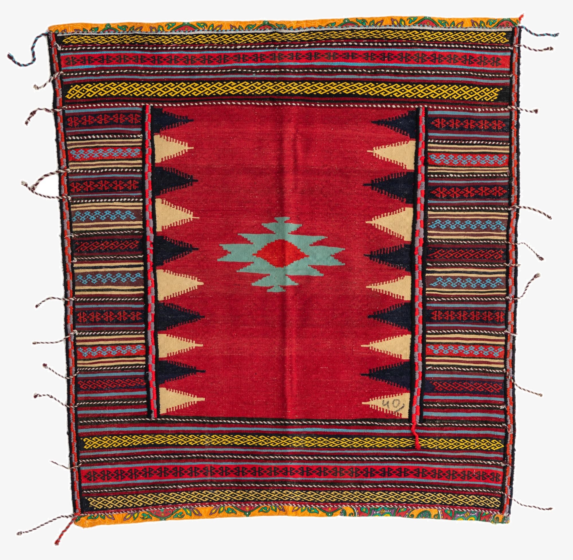  3' 8 x 4' 1  Hand Woven Kilim Afghan Wool Square Rug