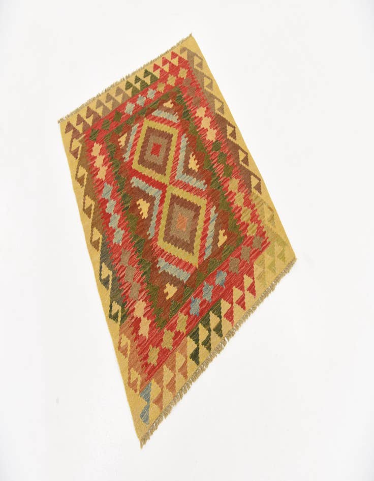 Detail image of  3' 1 x 3' 6  Hand Woven Kilim Maymana Wool Square Rug