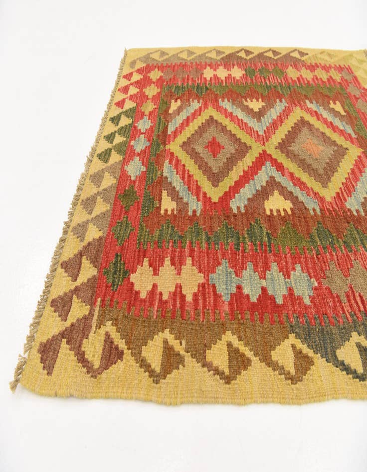 Detail image of  3' 1 x 3' 6  Hand Woven Kilim Maymana Wool Square Rug