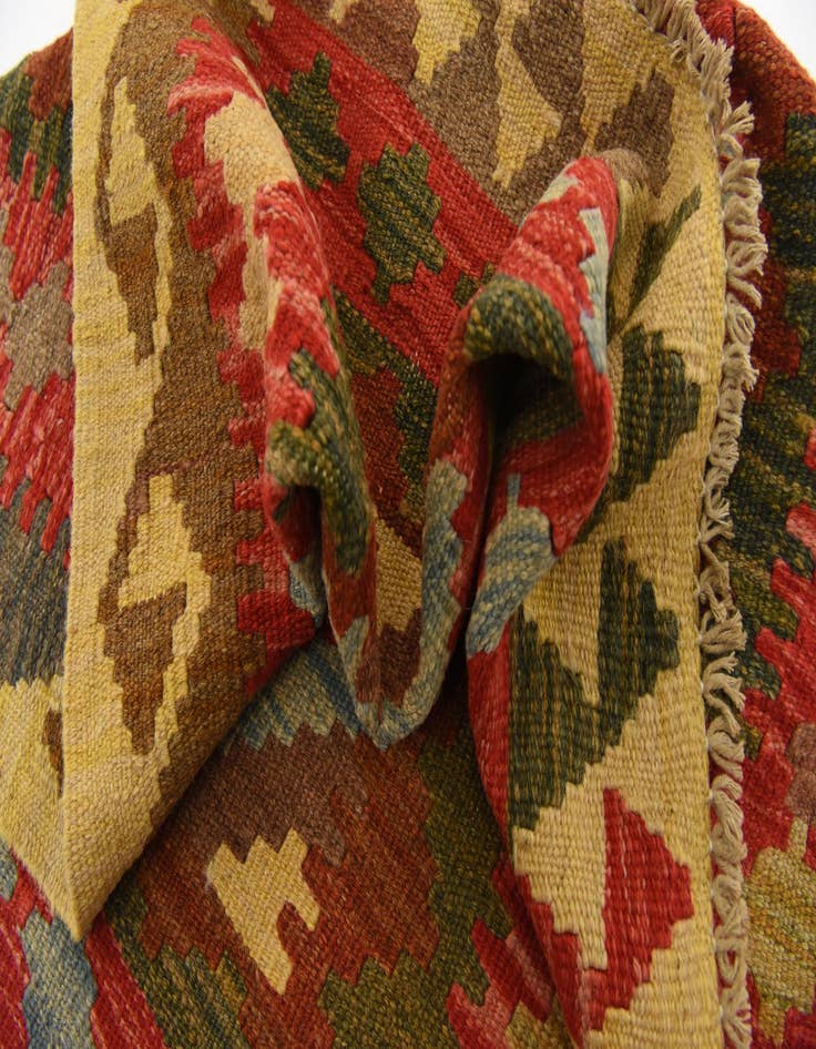 Detail image of  3' 1 x 3' 6  Hand Woven Kilim Maymana Wool Square Rug