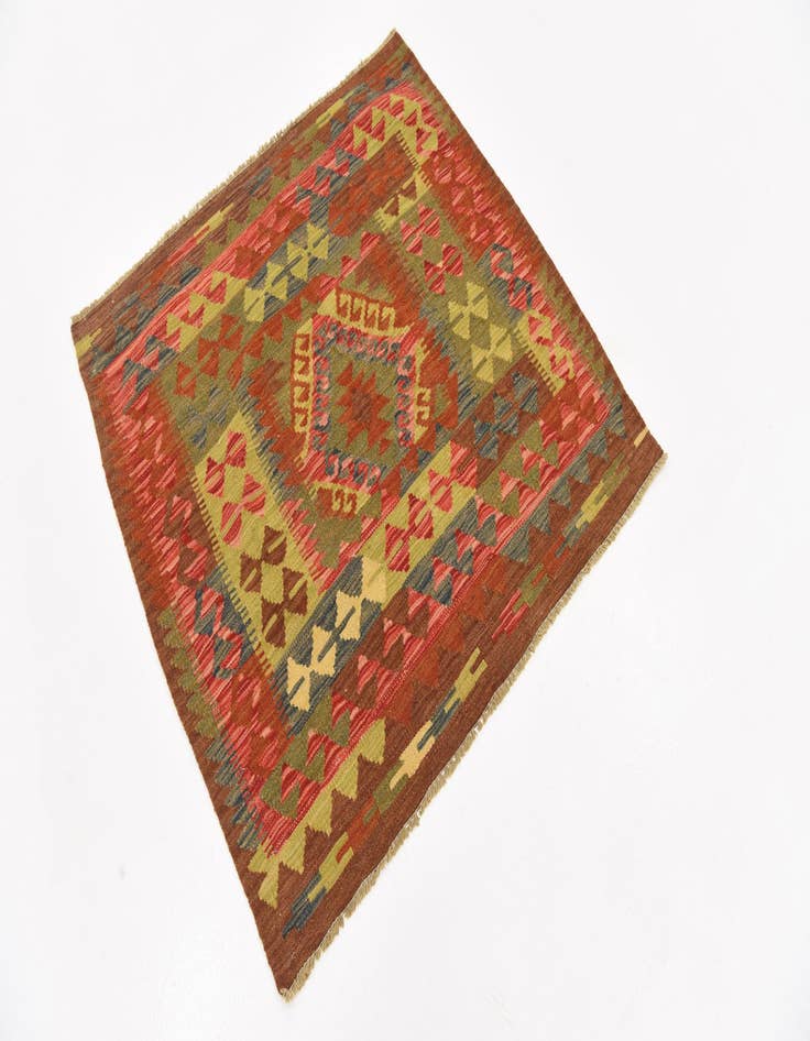 Detail image of  3' 3 x 3' 4  Hand Woven Kilim Maymana Wool Square Rug