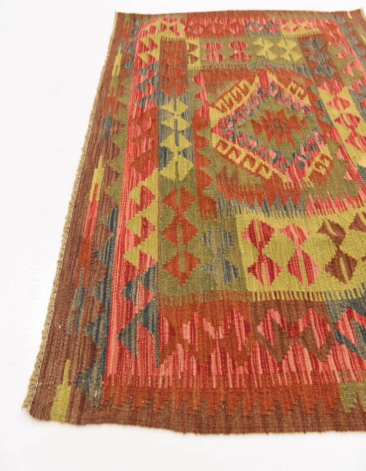 Detail image of  3' 3 x 3' 4  Hand Woven Kilim Maymana Wool Square Rug
