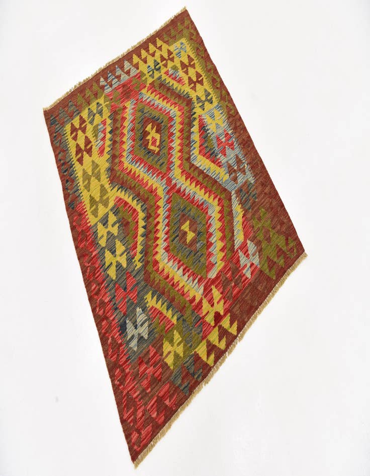 Detail image of  3' 4 x 3' 10  Hand Woven Kilim Maymana Wool Square Rug