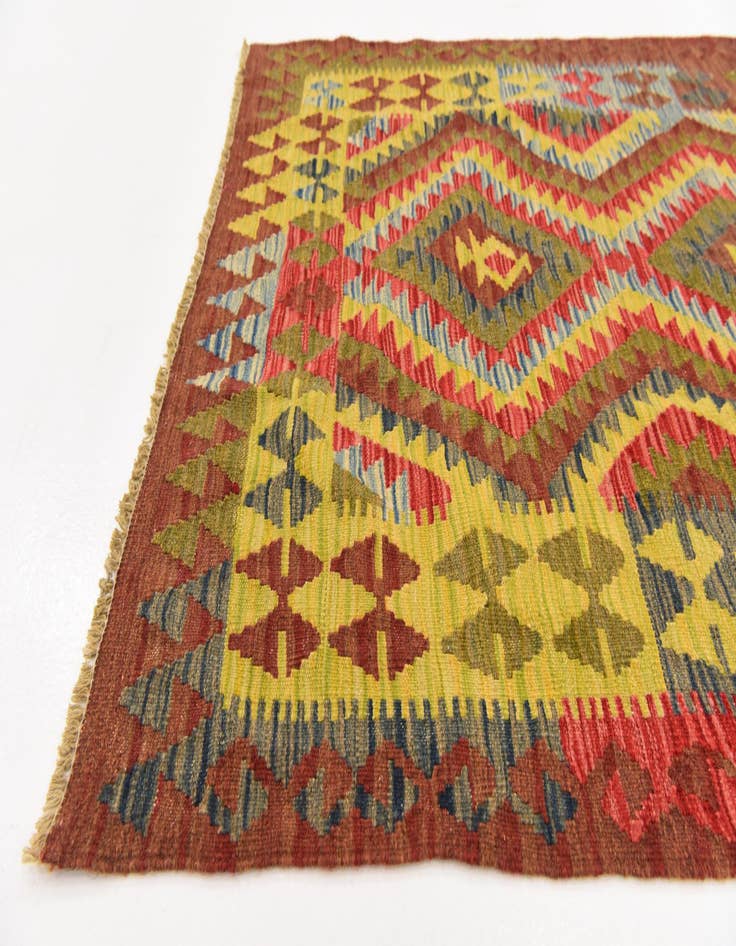 Detail image of  3' 4 x 3' 10  Hand Woven Kilim Maymana Wool Square Rug