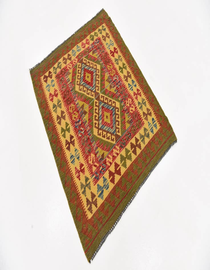 Detail image of  3' 2 x 3' 8  Hand Woven Kilim Maymana Wool Square Rug