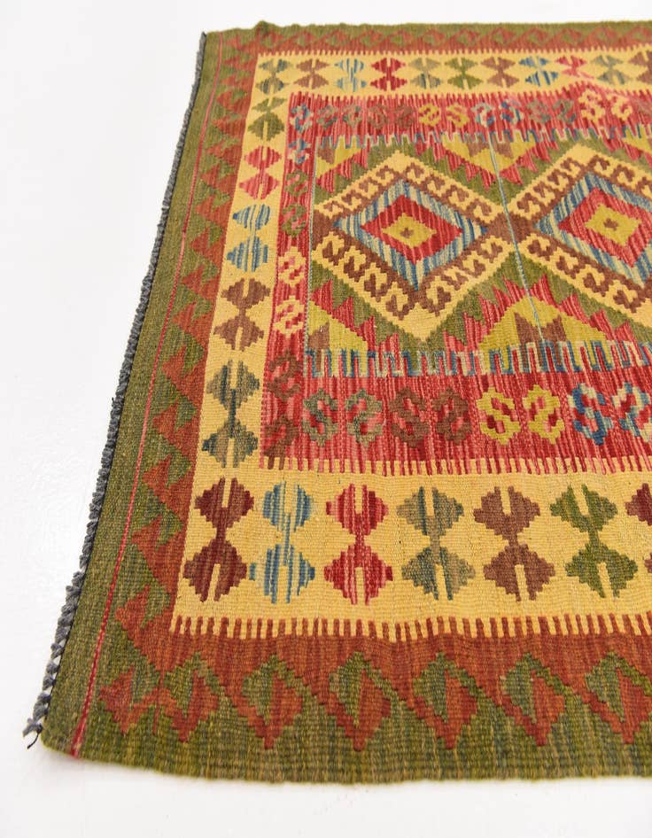 Detail image of  3' 2 x 3' 8  Hand Woven Kilim Maymana Wool Square Rug