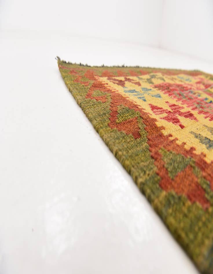 Detail image of  3' 2 x 3' 8  Hand Woven Kilim Maymana Wool Square Rug