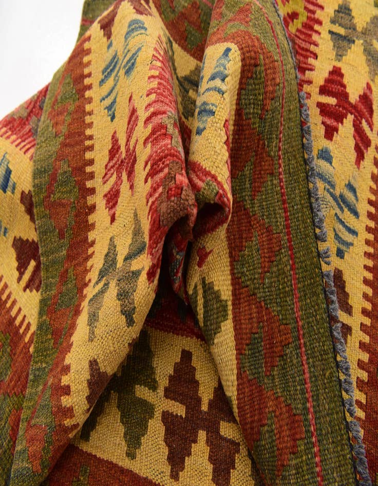Detail image of  3' 2 x 3' 8  Hand Woven Kilim Maymana Wool Square Rug