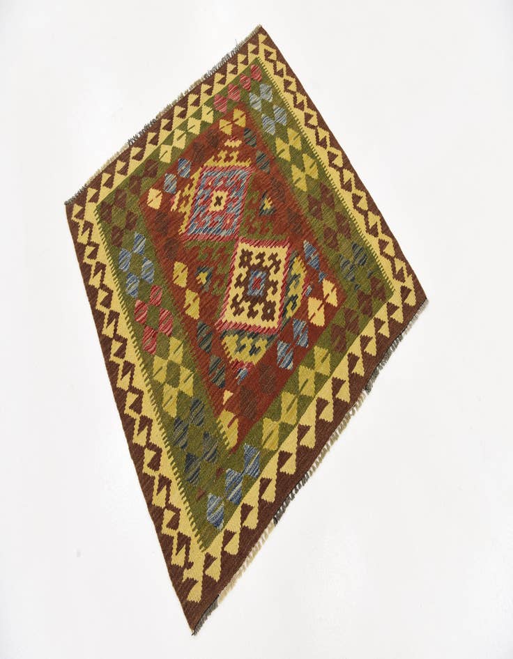 Detail image of  3' 4 x 3' 6  Hand Woven Kilim Maymana Wool Square Rug