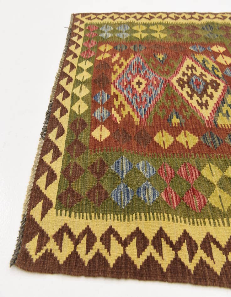 Detail image of  3' 4 x 3' 6  Hand Woven Kilim Maymana Wool Square Rug