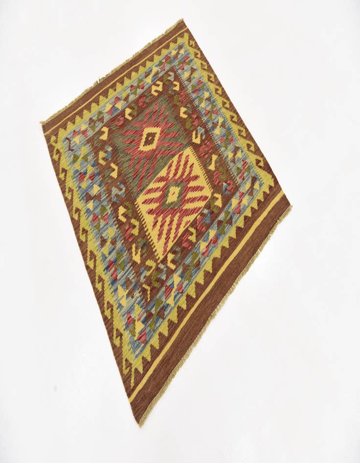 Detail image of  3' 5 x 3' 6  Hand Woven Kilim Maymana Wool Square Rug