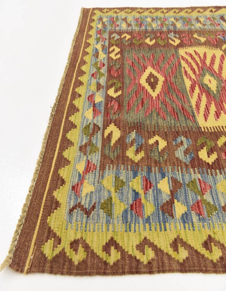 Detail image of  3' 5 x 3' 6  Hand Woven Kilim Maymana Wool Square Rug