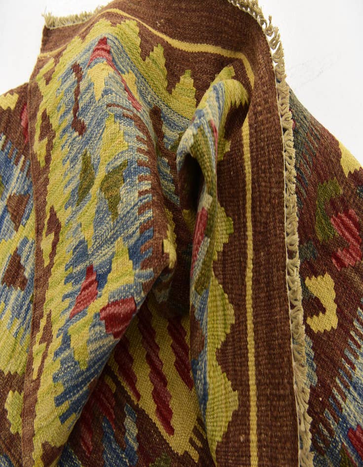 Detail image of  3' 5 x 3' 6  Hand Woven Kilim Maymana Wool Square Rug