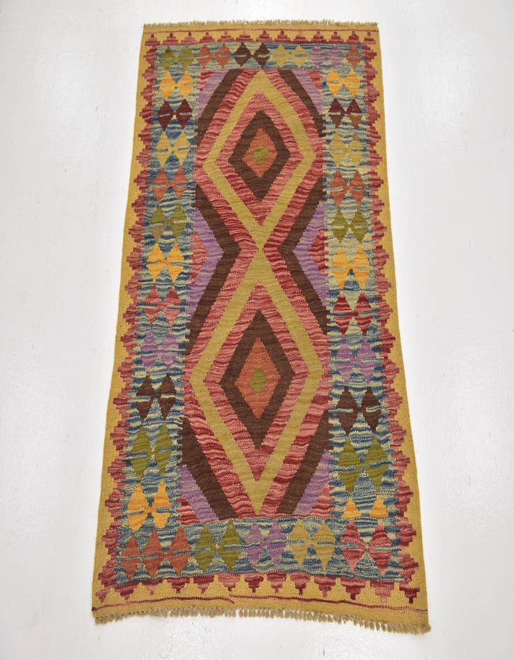 Detail image of  3' 2 x 3' 9  Hand Woven Kilim Maymana Wool Square Rug