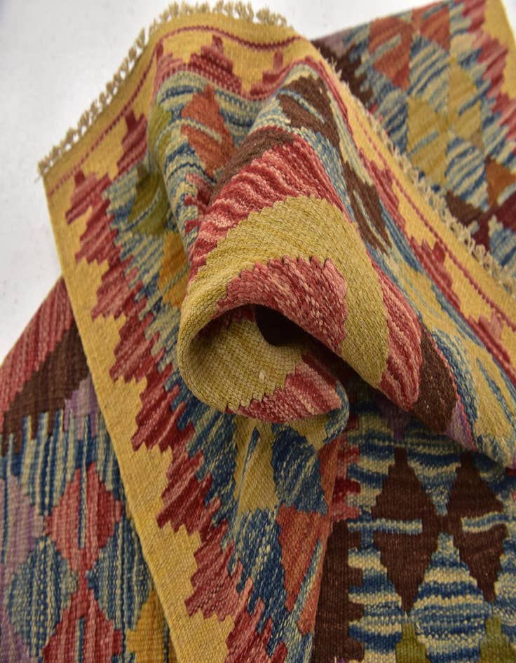 Detail image of  3' 2 x 3' 9  Hand Woven Kilim Maymana Wool Square Rug