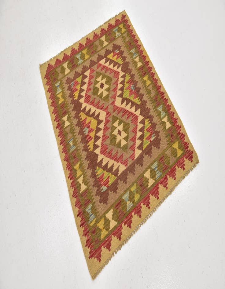 Detail image of  3' 2 x 3' 8  Hand Woven Kilim Maymana Wool Square Rug