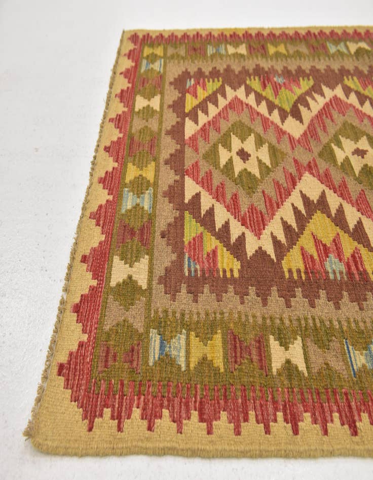 Detail image of  3' 2 x 3' 8  Hand Woven Kilim Maymana Wool Square Rug