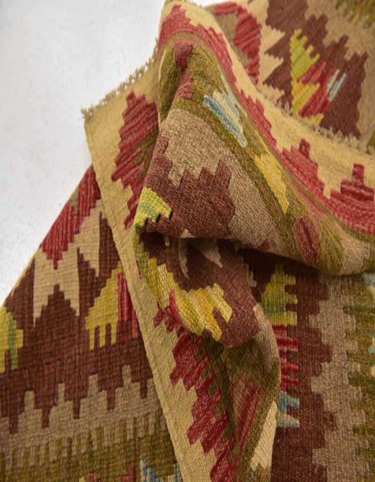 Detail image of  3' 2 x 3' 8  Hand Woven Kilim Maymana Wool Square Rug
