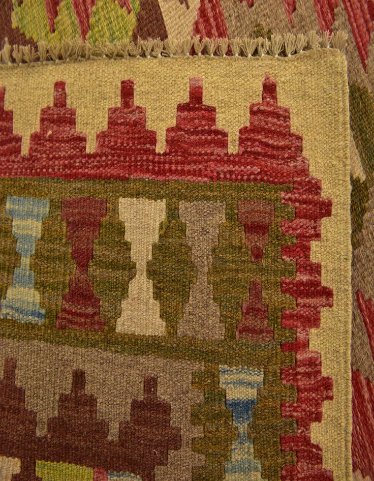 Detail image of  3' 2 x 3' 8  Hand Woven Kilim Maymana Wool Square Rug