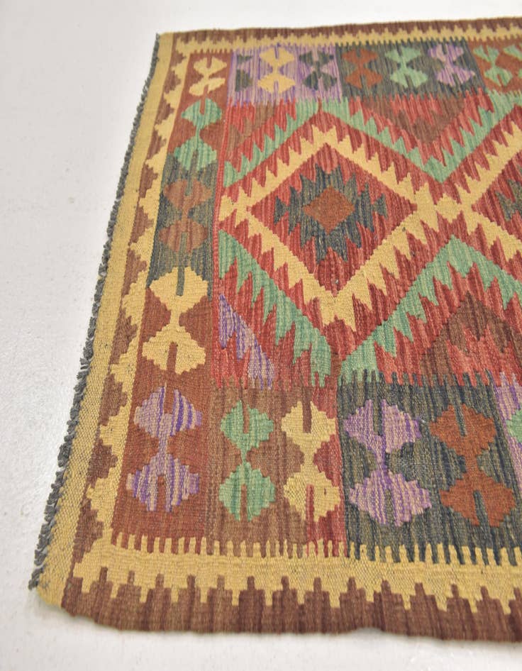 Detail image of  3' x 3' 10  Hand Woven Kilim Maymana Wool Square Rug