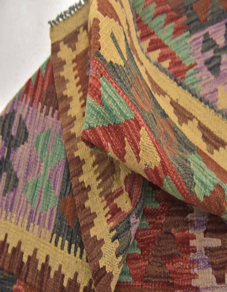 Detail image of  3' x 3' 10  Hand Woven Kilim Maymana Wool Square Rug