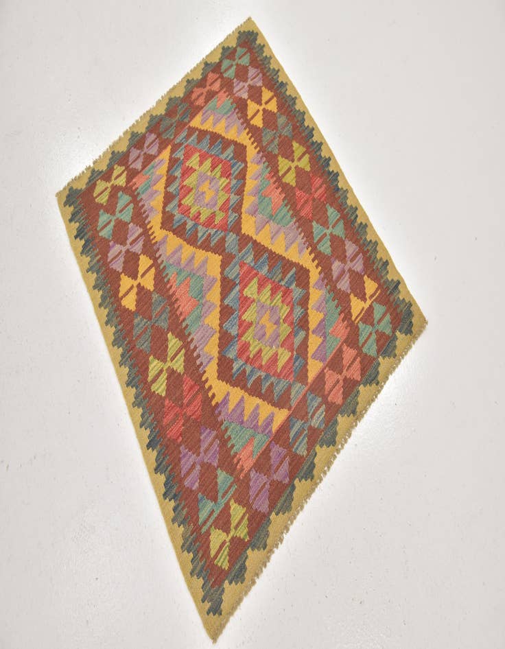 Detail image of  3' 2 x 3' 6  Hand Woven Kilim Maymana Wool Square Rug