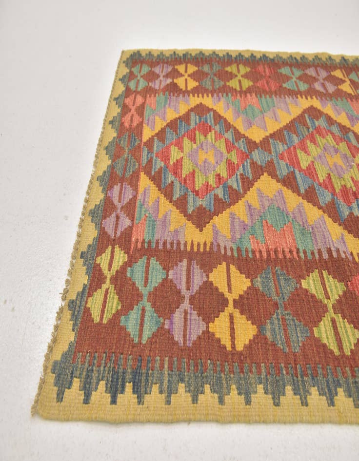 Detail image of  3' 2 x 3' 6  Hand Woven Kilim Maymana Wool Square Rug