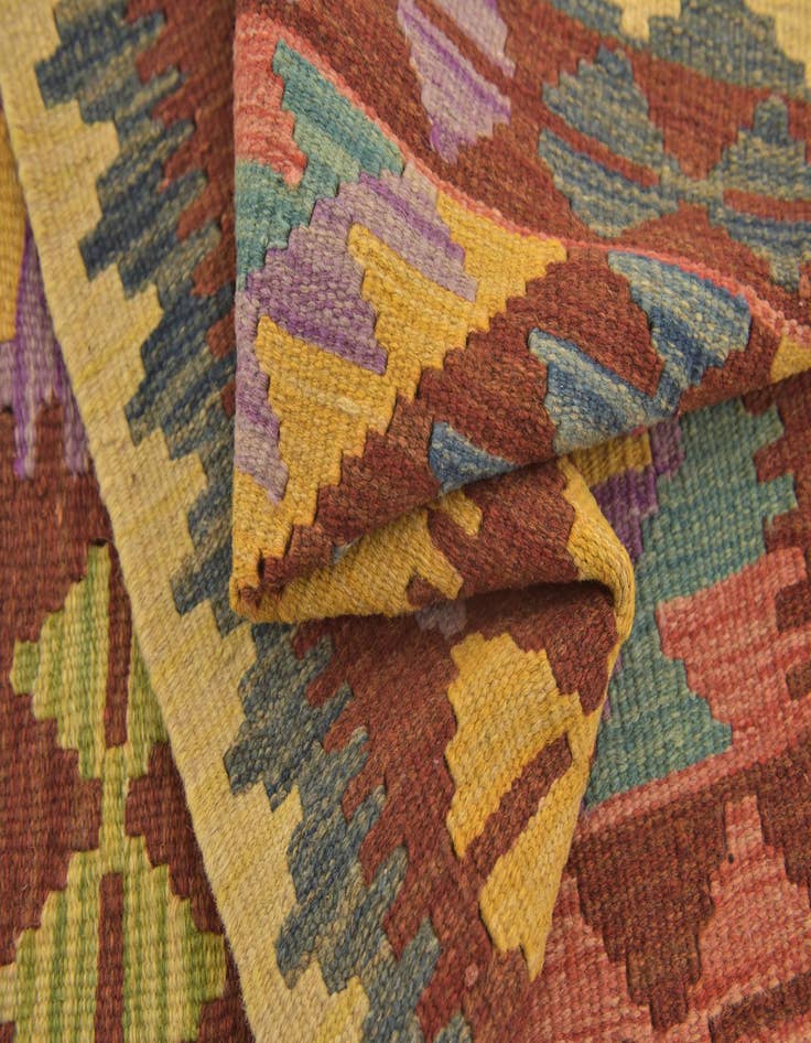 Detail image of  3' 2 x 3' 6  Hand Woven Kilim Maymana Wool Square Rug