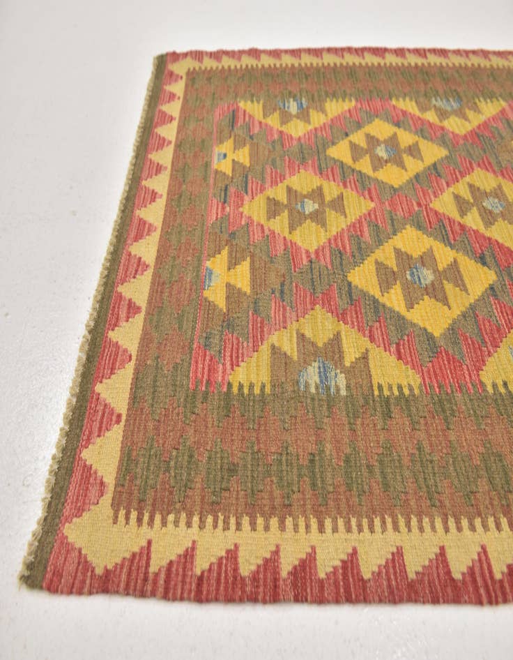 Detail image of  3' 2 x 3' 10  Hand Woven Kilim Maymana Wool Square Rug